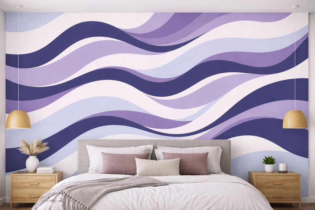 Purple Wave Wall Wallpaper, Abstract Wavy Wall Mural, Modern Lavender Wall Decor, Peel and Stick or Traditional Wallpaper WAL005