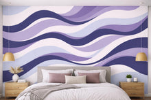 Load image into Gallery viewer, Purple Wave Wall Wallpaper, Abstract Wavy Wall Mural, Modern Lavender Wall Decor, Peel and Stick or Traditional Wallpaper WAL005
