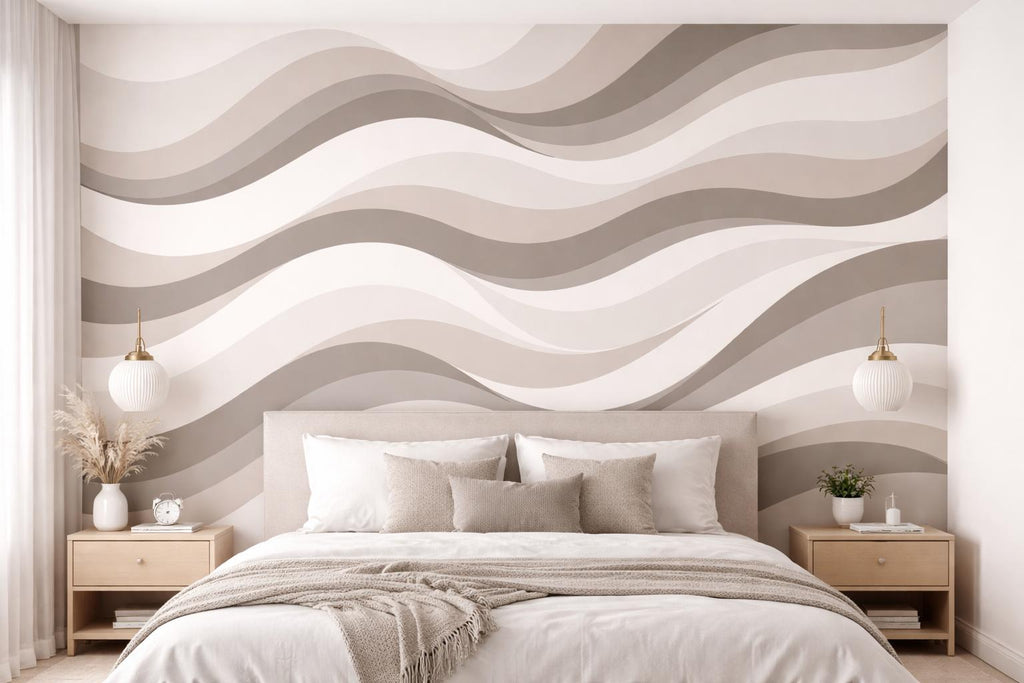 Wallpaper Beige Neutral Abstract Waves Wall Mural, Minimal Removable Wallpaper, Modern Wall Decor Peel and Stick and Non Woven WAL007