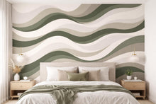 Load image into Gallery viewer, Wallpaper Green Neutral Abstract Waves Wall Mural, Removable Wallpaper Modern Wavy Pattern Wall Decor Peel and Stick, Non Woven WAL010