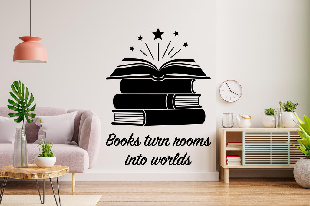 Book wall decals vinyl wall art decals, book shelves decor, library wall decal, education decals, reading room, nurseries school gifts