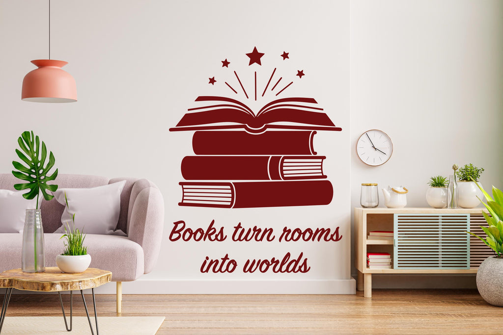 Book wall decals vinyl wall art decals, book shelves decor, library wall decal, education decals, reading room, nurseries school gifts