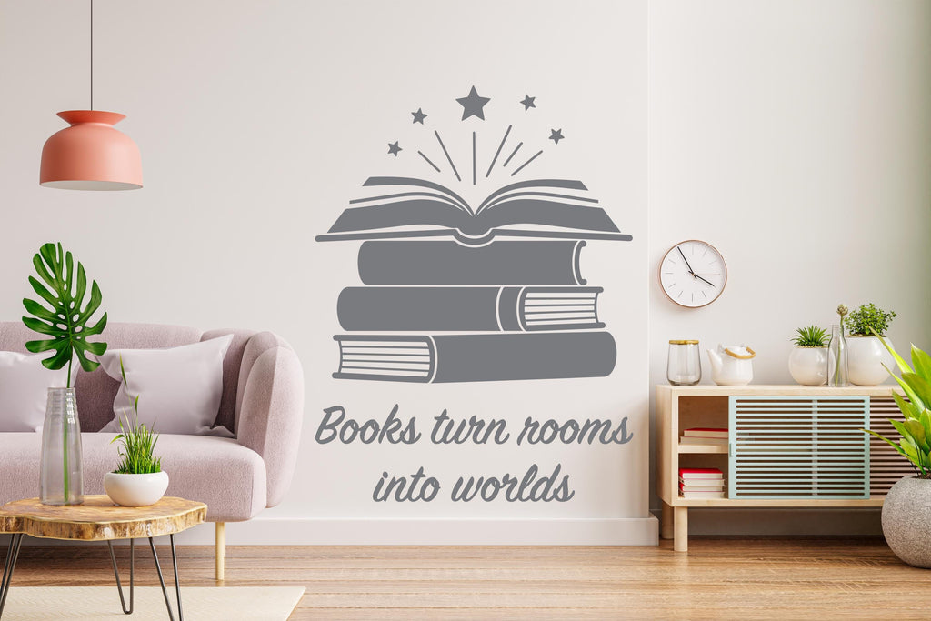 Book wall decals vinyl wall art decals, book shelves decor, library wall decal, education decals, reading room, nurseries school gifts