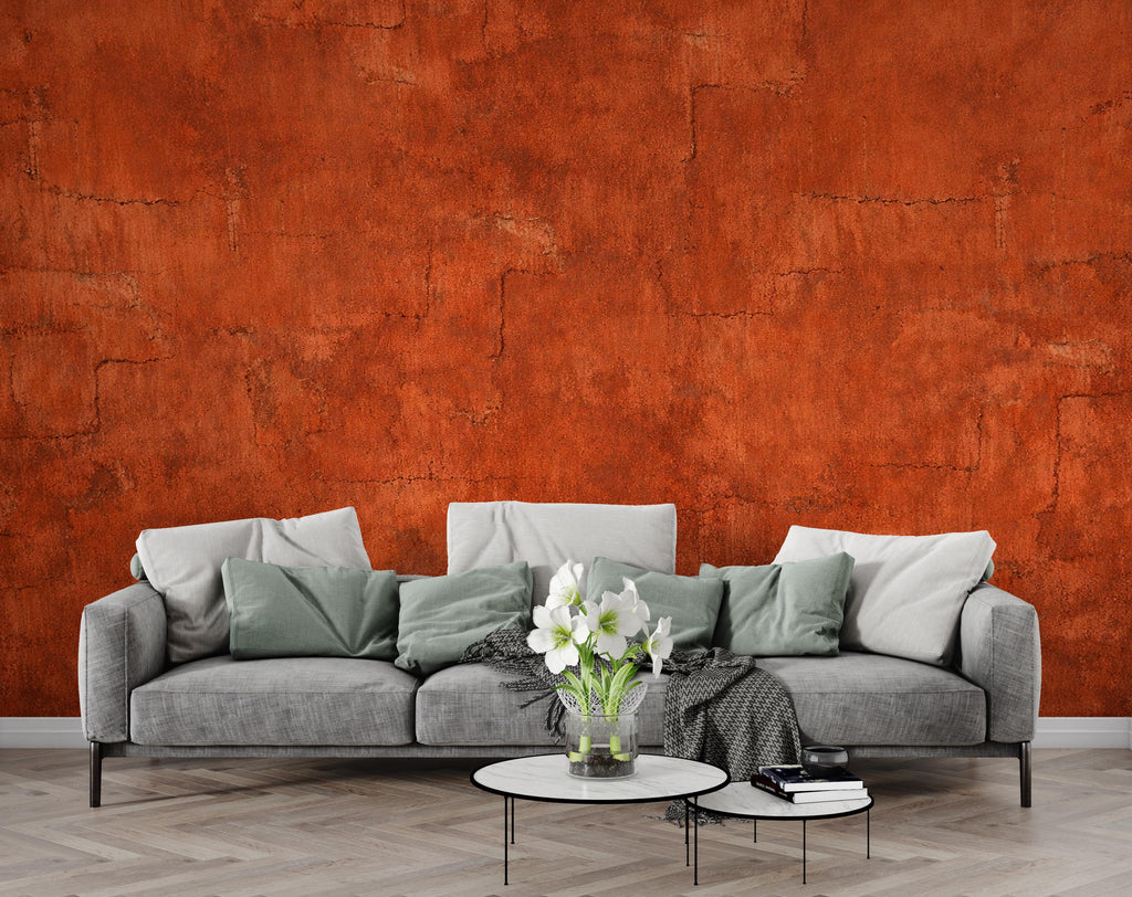 Rustic Burnt Red Plaster Wallpaper Textured Mediterranean Wall Mural Vintage Terracotta Home Décor Peel and Stick 807LU