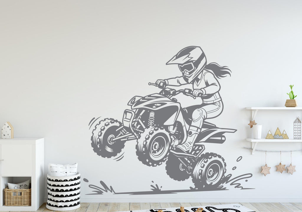 ATV Rider Girl Wall Decal, ATV Wall sticker, 4x4 wall art Kids Extreme room Decal 388DE