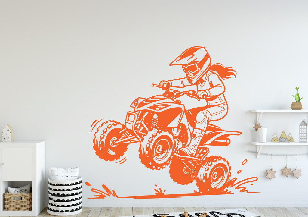 ATV Rider Girl Wall Decal, ATV Wall sticker, 4x4 wall art Kids Extreme room Decal 388DE