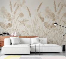 Load image into Gallery viewer, Neutral Wildflower Meadow Wallpaper Mural, Scandinavian Botanical Wall Art, Beige Sage Floral Watercolor, Minimalist Modern Farmhouse Decor,