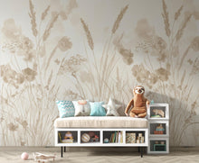 Load image into Gallery viewer, Neutral Wildflower Meadow Wallpaper Mural, Scandinavian Botanical Wall Art, Beige Sage Floral Watercolor, Minimalist Modern Farmhouse Decor,