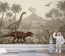 Load image into Gallery viewer, Prehistoric Jungle Wallpaper – Vintage Dinosaur Peel and stick Jungle wall decor 391DE