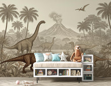 Load image into Gallery viewer, Prehistoric Jungle Wallpaper – Vintage Dinosaur Peel and stick Jungle wall decor 391DE
