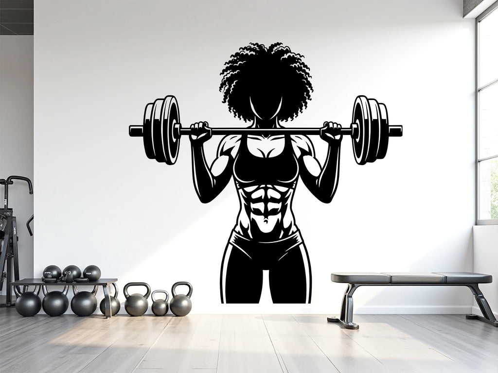Afro Girl Power Gym Wall Decal: Fitness Motivation Workout Art Sticker