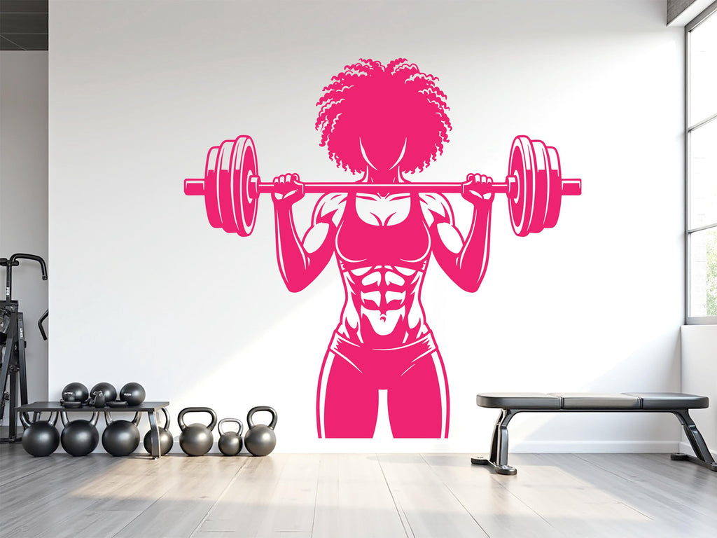 Afro Girl Power Gym Wall Decal: Fitness Motivation Workout Art Sticker