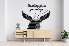 Load image into Gallery viewer, Books Gives You wings Wall Decal, Reading Room Decor, Library Art, Inspirational Quote Sticker