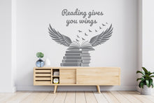 Load image into Gallery viewer, Books Gives You wings Wall Decal, Reading Room Decor, Library Art, Inspirational Quote Sticker