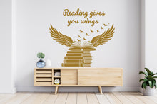 Load image into Gallery viewer, Books Gives You wings Wall Decal, Reading Room Decor, Library Art, Inspirational Quote Sticker