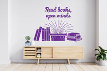 Load image into Gallery viewer, Read Books Open Minds Books Wall Decal, Reading Room Decor, Library Art, Inspirational Quote Sticker