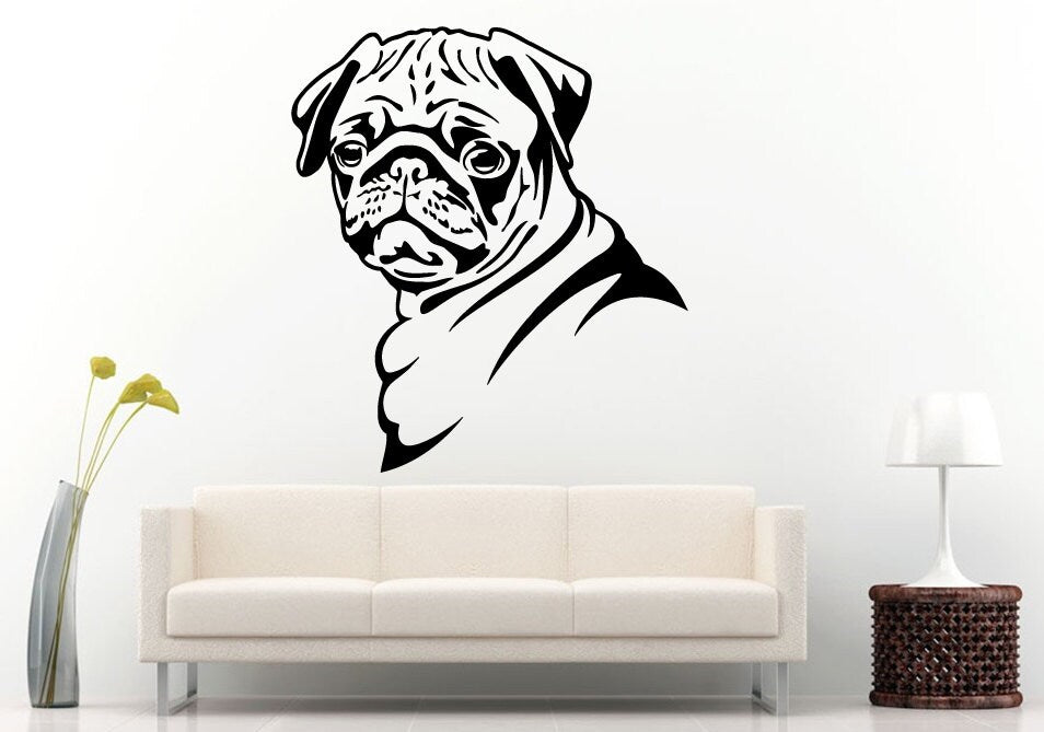Pug Dog Cute Face Animal Breed Wall Decal Vinyl Sticker Mural Room Decor L593