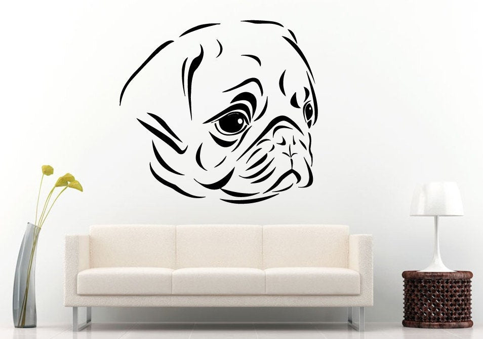 Pug Dogs Super Cute Face Animal Breed Wall Decal Vinyl Sticker Mural Room Decor L596