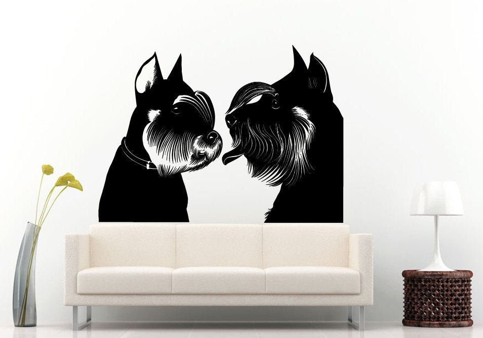 Two Miniature Schnauzer Dog Puppy Super Cute Face Animal Breed Wall Decal Vinyl Sticker Mural Room Decor L599