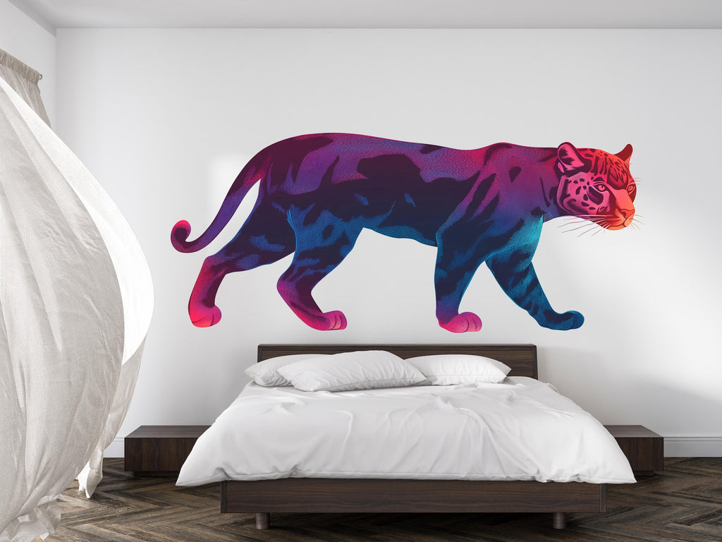Neon Panther Wall Decal Colorful Animal Sticker Kids Room Decor Modern Jungle Wall Art Removable Vinyl Bedroom Nursery Decor, 201gm