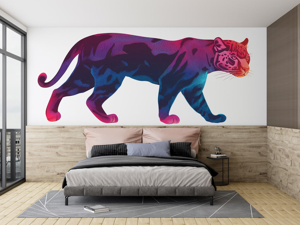 Neon Panther Wall Decal Colorful Animal Sticker Kids Room Decor Modern Jungle Wall Art Removable Vinyl Bedroom Nursery Decor, 201gm