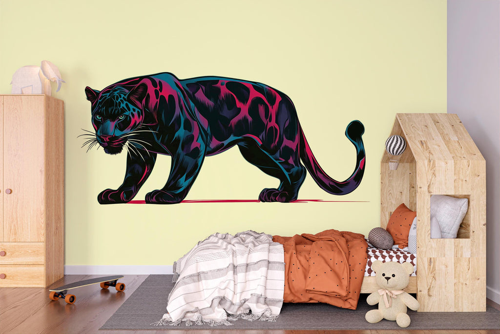 Black Panther Wall Decal Neon Animal Sticker Modern Wall Art Jungle Decor Large Vinyl Wall Sticker Bedroom Decor, 202gm