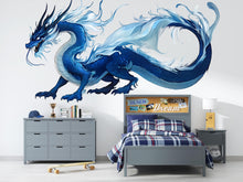Load image into Gallery viewer, Blue Dragon Wall Decal Fantasy Wall Sticker Dragon Wall Art Kids Room Decor Large Vinyl Wall Sticker Nursery Decor, 205gm