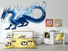 Load image into Gallery viewer, Blue Dragon Wall Decal Fantasy Wall Sticker Dragon Wall Art Kids Room Decor Large Vinyl Wall Sticker Nursery Decor, 205gm