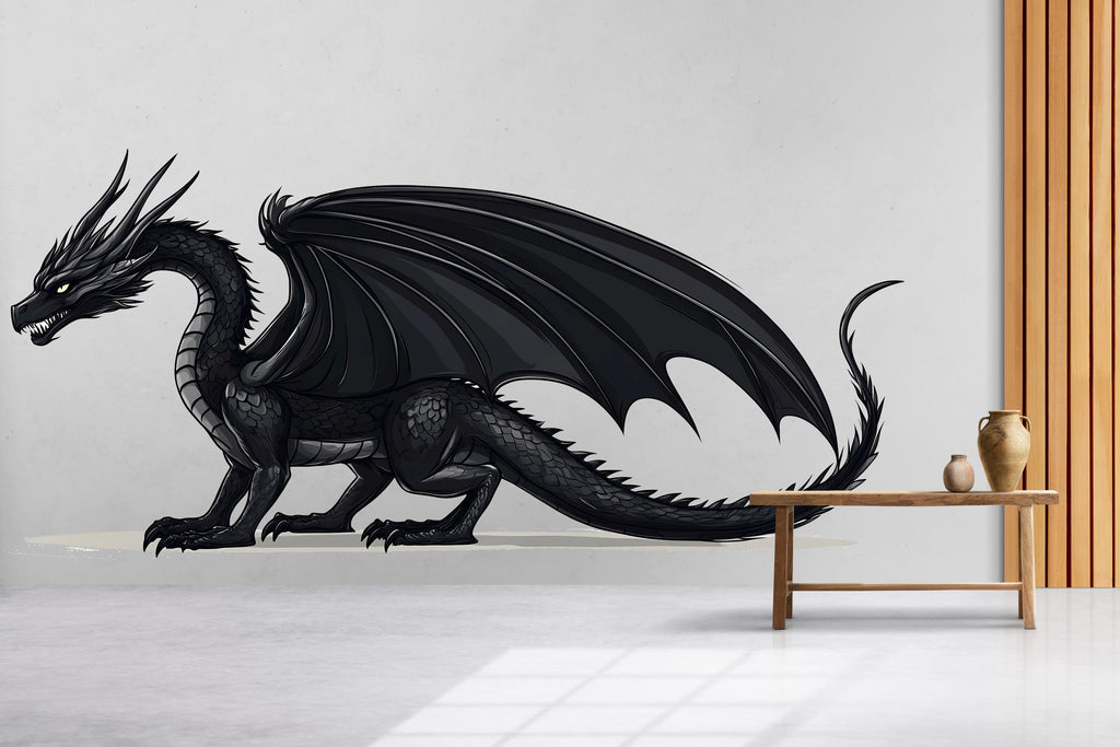 Black Dragon Wall Decal Fantasy Wall Art Dragon Sticker Gothic Room Decor Large Vinyl Wall Sticker Bedroom Decor, 207gm
