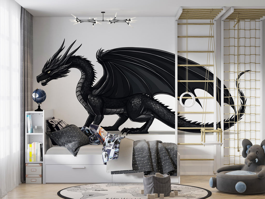 Black Dragon Wall Decal Fantasy Wall Art Dragon Sticker Gothic Room Decor Large Vinyl Wall Sticker Bedroom Decor, 207gm