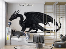 Load image into Gallery viewer, Black Dragon Wall Decal Fantasy Wall Art Dragon Sticker Gothic Room Decor Large Vinyl Wall Sticker Bedroom Decor, 207gm