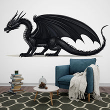 Load image into Gallery viewer, Black Dragon Wall Decal Fantasy Wall Art Dragon Sticker Gothic Room Decor Large Vinyl Wall Sticker Bedroom Decor, 207gm