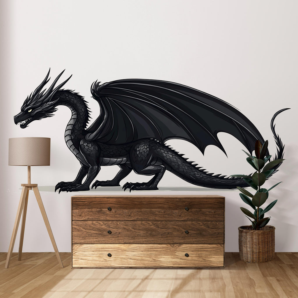 Black Dragon Wall Decal Fantasy Wall Art Dragon Sticker Gothic Room Decor Large Vinyl Wall Sticker Bedroom Decor, 207gm