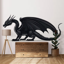 Load image into Gallery viewer, Black Dragon Wall Decal Fantasy Wall Art Dragon Sticker Gothic Room Decor Large Vinyl Wall Sticker Bedroom Decor, 207gm