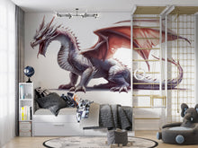 Load image into Gallery viewer, White Dragon Wall Decal Fantasy Wall Sticker Kids Room Decor Dragon Wall Art Nursery Wall Decor Large Vinyl Sticker, 208gm
