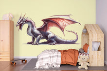 Load image into Gallery viewer, White Dragon Wall Decal Fantasy Wall Sticker Kids Room Decor Dragon Wall Art Nursery Wall Decor Large Vinyl Sticker, 208gm