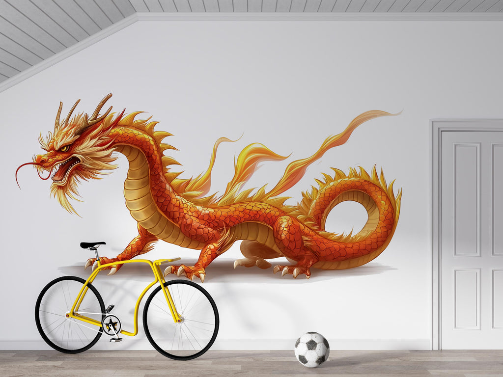 Chinese Dragon Wall Decal Gold Dragon Wall Art Asian Wall Decor Kids Room Decor Large Vinyl Wall Sticker Nursery, 209gm
