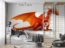 Load image into Gallery viewer, Orange Dragon Wall Decal Kids Room Decor Dragon Wall Art Fantasy Wall Sticker Large Vinyl Wall Sticker Nursery, 210gm