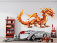 Load image into Gallery viewer, Golden Dragon Wall Decal Kids Room Decor Dragon Wall Art Fantasy Wall Sticker Nursery Decor Large Vinyl Wall Sticker, 211gm