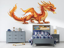 Load image into Gallery viewer, Golden Dragon Wall Decal Kids Room Decor Dragon Wall Art Fantasy Wall Sticker Nursery Decor Large Vinyl Wall Sticker, 211gm