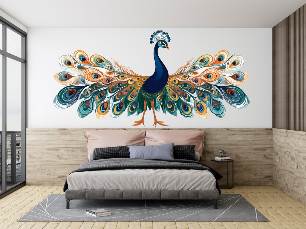 Peacock Wall Decal Colorful Bird Wall Art Boho Wall Decor Large Wall Sticker Bedroom Decor Vinyl Wall Decal, 214gm