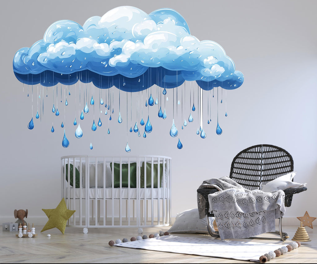 Rain Cloud Wall Decal Nursery Wall Decor Baby Room Wall Sticker Cloud Wall Art Kids Room Decor Large Vinyl Sticker, 216gm