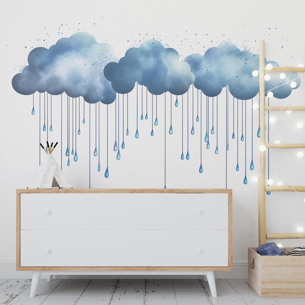 Watercolor Rain Cloud Wall Decal Nursery Wall Decor Blue Cloud Wall Sticker Kids Room Decor Baby Room Vinyl Sticker, 217gm