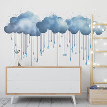 Load image into Gallery viewer, Watercolor Rain Cloud Wall Decal Nursery Wall Decor Blue Cloud Wall Sticker Kids Room Decor Baby Room Vinyl Sticker, 217gm