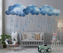 Load image into Gallery viewer, Watercolor Rain Cloud Wall Decal Nursery Wall Decor Blue Cloud Wall Sticker Kids Room Decor Baby Room Vinyl Sticker, 217gm