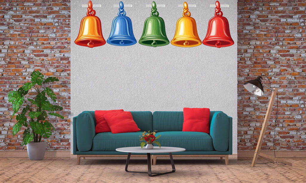 Colorful Bells Wall Decal Kids Room Decor Classroom Wall Sticker Nursery Wall Art Playroom Decor Vinyl Wall Decal, 218gm