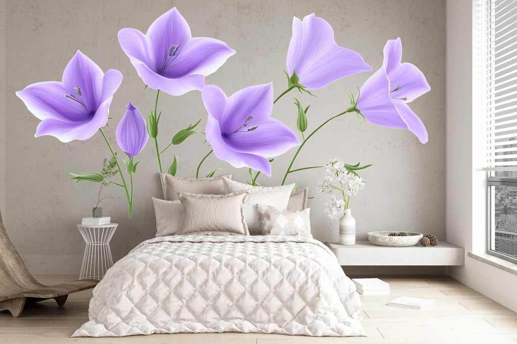 Purple Flower Wall Decal Floral Wall Art Bedroom Decor Large Flower Wall Sticker Botanical Vinyl Wall Decal, 220gm