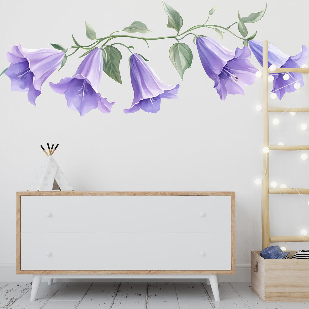Watercolor Flower Wall Decal Purple Floral Wall Art Botanical Wall Sticker Nursery Decor Large Vinyl Wall Decal, 221gm