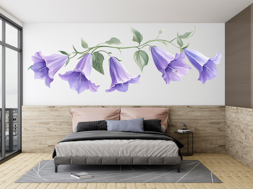 Watercolor Flower Wall Decal Purple Floral Wall Art Botanical Wall Sticker Nursery Decor Large Vinyl Wall Decal, 221gm