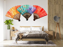 Load image into Gallery viewer, Asian Fan Wall Decal Japanese Wall Art Colorful Folding Fan Sticker Oriental Wall Decor Removable Vinyl, 223gm